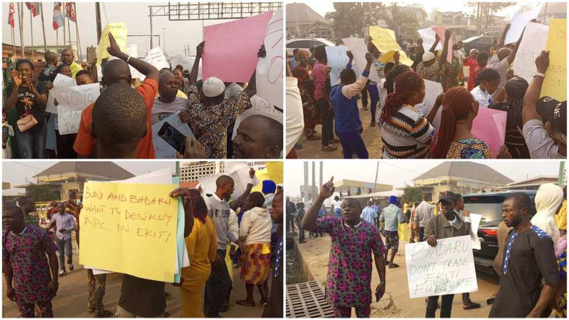 Ekiti Governorship Primary: Gunshots at APC Secretariat as Hoodlums Attack Protesters Ekiti Governorship Primary: Gunshots at APC Secretariat as Hoodlums Attack Protesters