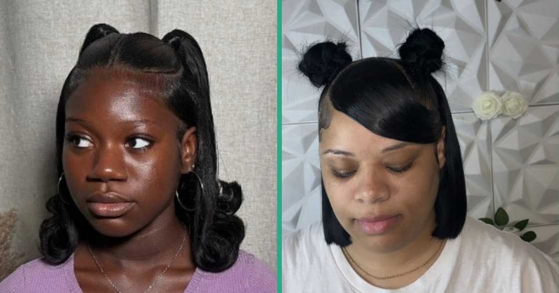 Double ponytails on long straight hair