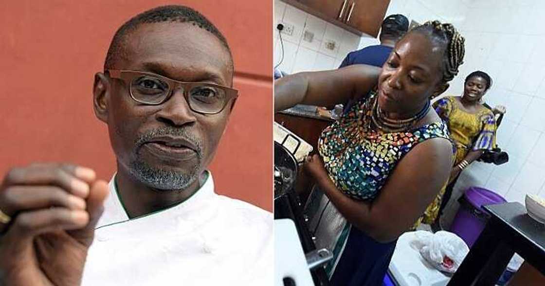 Black man, cute lady working a restaurant Black man, cute lady working a restaurant