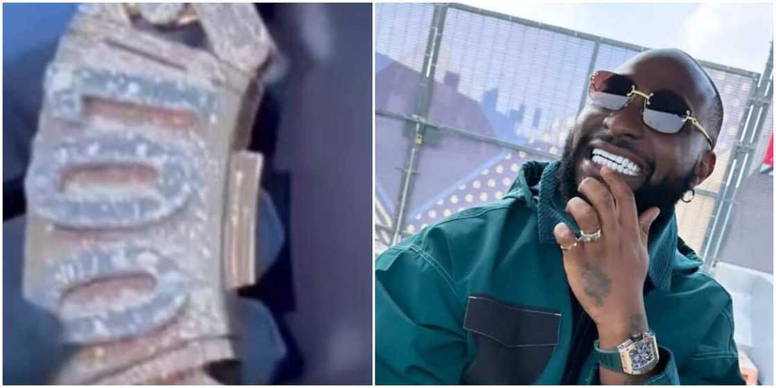 Davido's new customized 001 diamond necklace, Davido