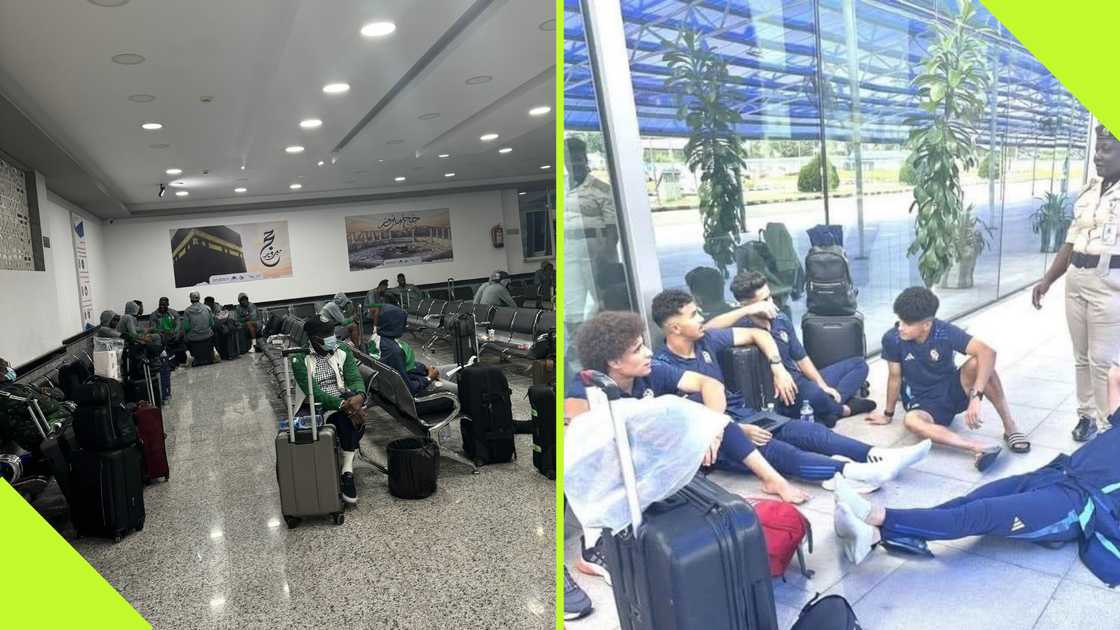 Nigerian and Libyan players at the airport Nigerian and Libyan players at the airport