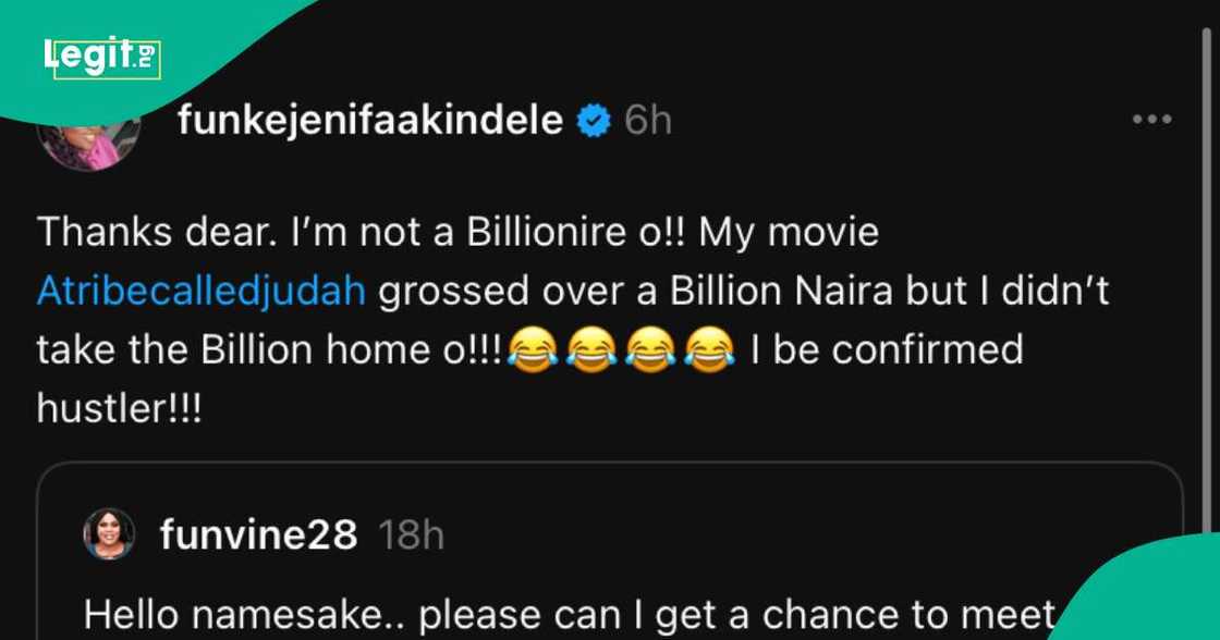 Funke Akindele reveals she's still not a billionaire despite success of A Tribe Called Judah movie.