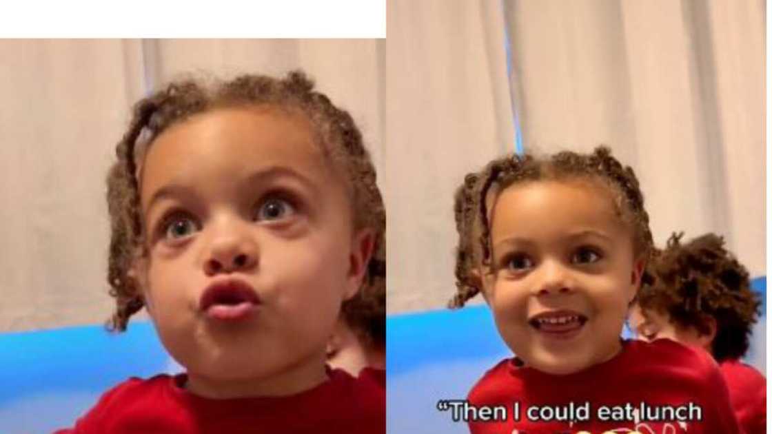 Mother laughs as little girl wishes for double stomach