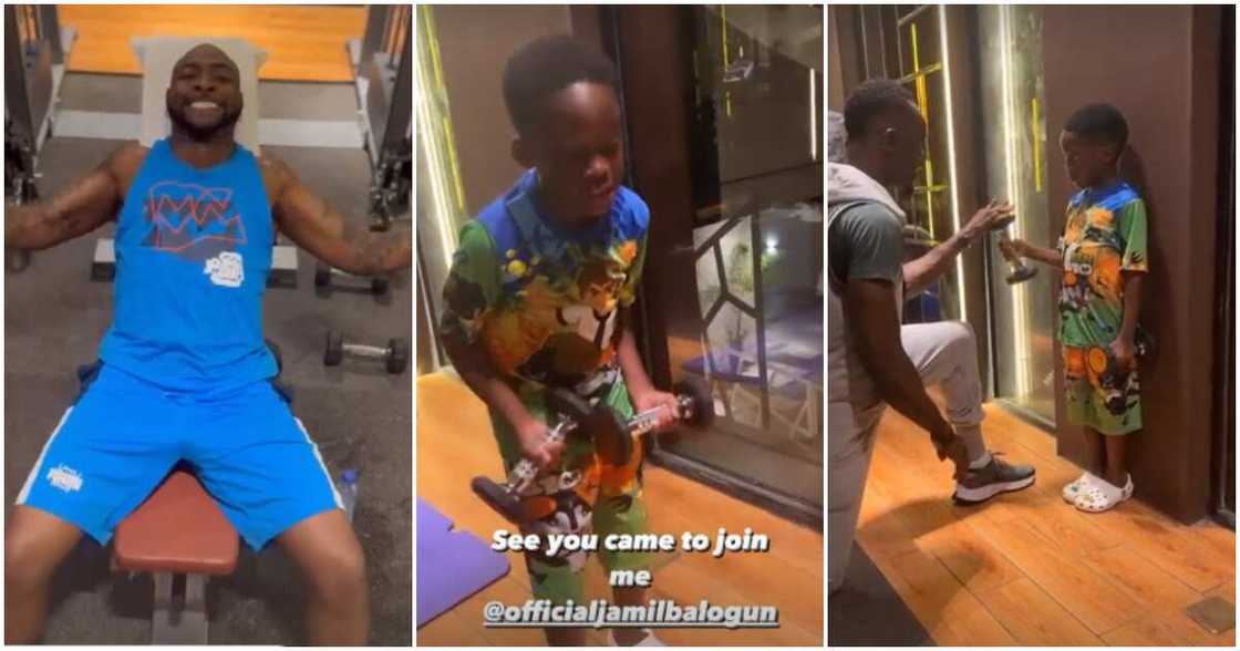 Davido and Jamil Balogun gym. Davido and Jamil Balogun gym.