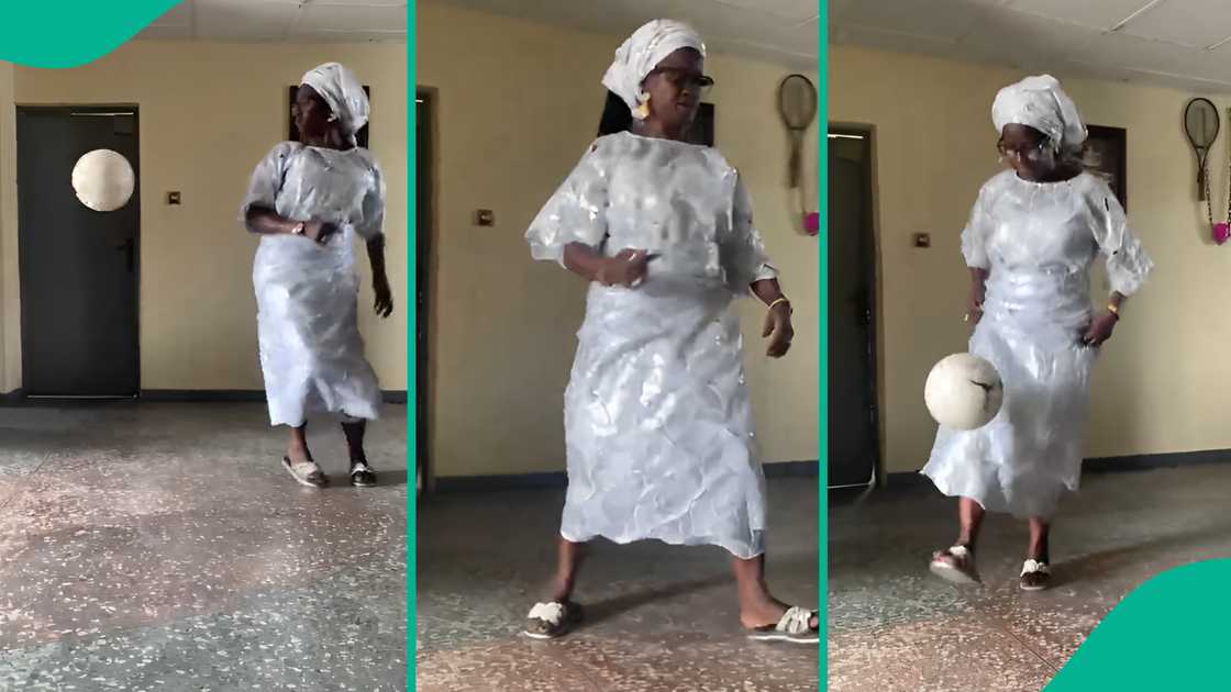 Woman seen playing football in an impressive way. Woman seen playing football in an impressive way.