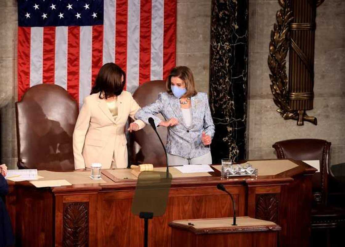 Nancy Pelosi, Kamala Harris Become First two Women To Stand With President During Address To Congress Nancy Pelosi, Kamala Harris Become First two Women To Stand With President During Address To Congress