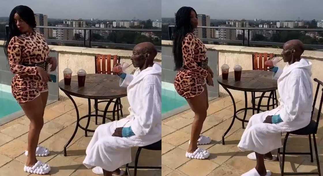 Photos of a lady dancing for an old man. Photos of a lady dancing for an old man.