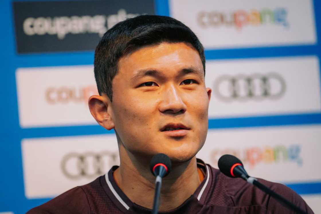 Min-Jae Kim of FC Bayern Munich holding a press conference Min-Jae Kim of FC Bayern Munich holding a press conference