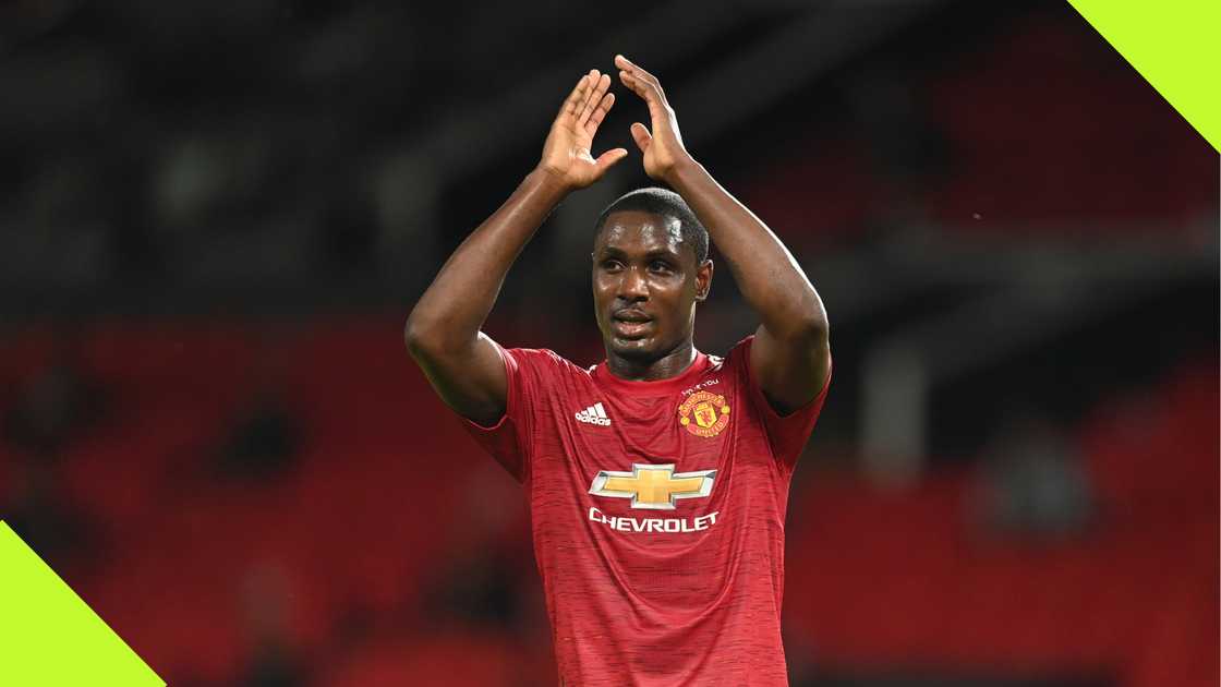 Odion Ighalo playing for Manchester United in the Europa League in 2020. Odion Ighalo playing for Manchester United in the Europa League in 2020.