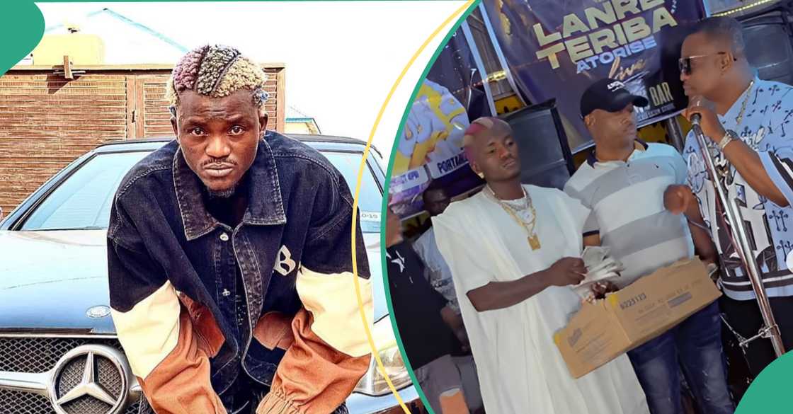 Portable hosts gospel singer Lanre Teriba at his Odogwu bar in Ogun state. Portable hosts gospel singer Lanre Teriba at his Odogwu bar in Ogun state.