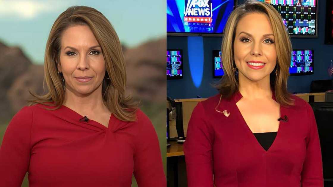 Alicia Acuna in the studio wearing maroon outfit Alicia Acuna in the studio wearing maroon outfit
