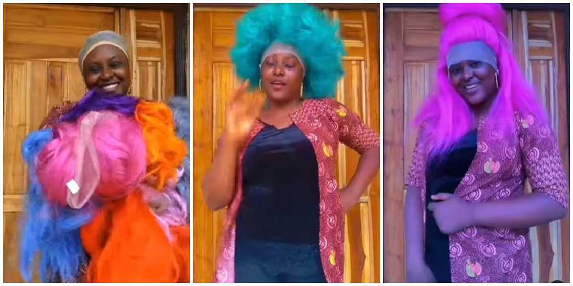Photos of the lady showing her wig collection. Photos of the lady showing her wig collection.