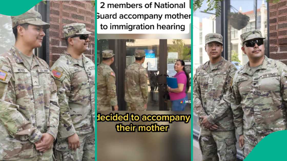 Two soldiers accompany their mother to ICE office. Two soldiers accompany their mother to ICE office.
