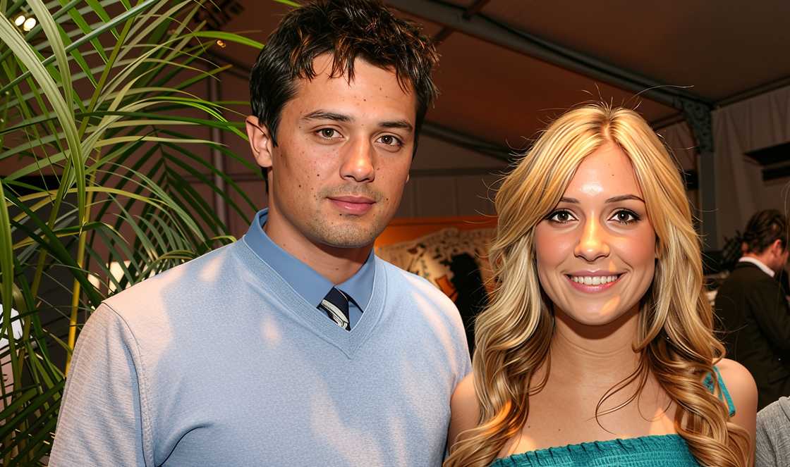 Stephen Colletti and Kristin Cavallari pose standing at the Mercedes-Benz Fashion Week Stephen Colletti and Kristin Cavallari pose standing at the Mercedes-Benz Fashion Week