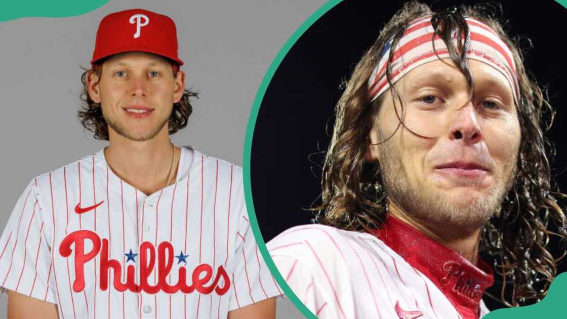 Alec Bohm at BayCare Ballpark in Clearwater, Florida (L). Bohm at Citizens Bank Park in Philadelphia, Pennsylvania (R). Alec Bohm at BayCare Ballpark in Clearwater, Florida (L). Bohm at Citizens Bank Park in Philadelphia, Pennsylvania (R).