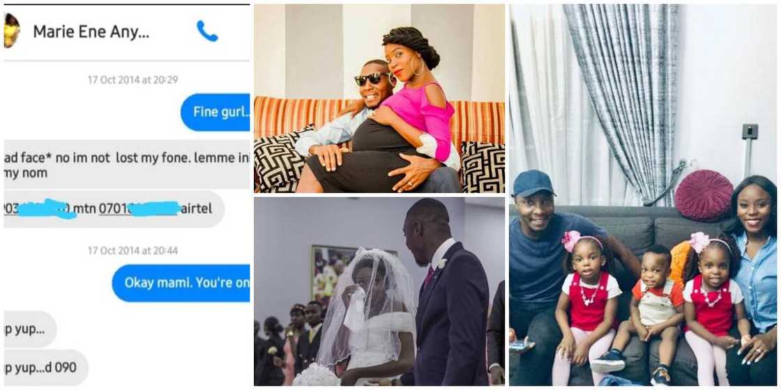 Nigerian man shares private chat he had with lady turned wife 7 years ago, family photo stir massive reactions