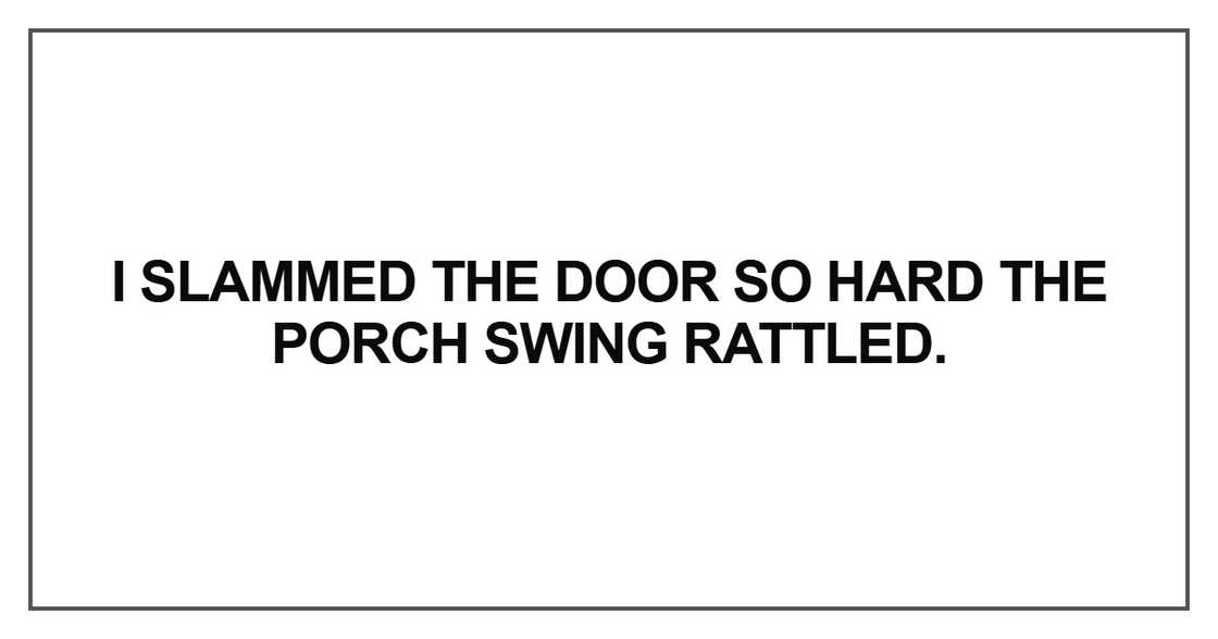 I slammed the door so hard the porch swing rattled