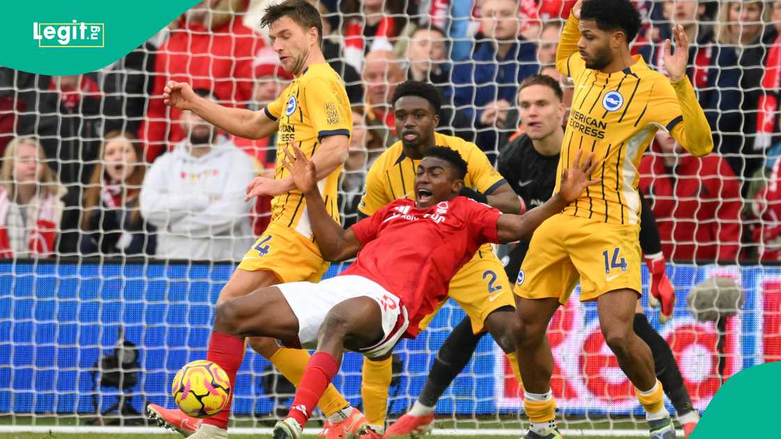 Taiwo Awoniyi of Nottingham Forest suffers injury Taiwo Awoniyi of Nottingham Forest suffers injury