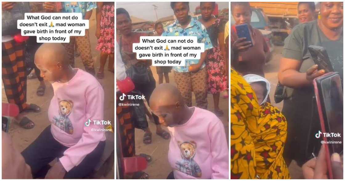 Mad woman gives birth to baby, mad woman delivers baby in front of lady's shop Mad woman gives birth to baby, mad woman delivers baby in front of lady's shop