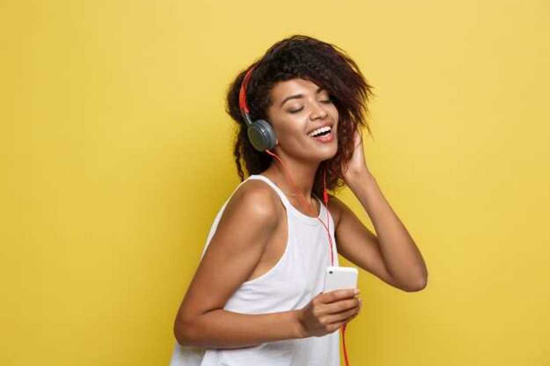woman with headphones woman with headphones