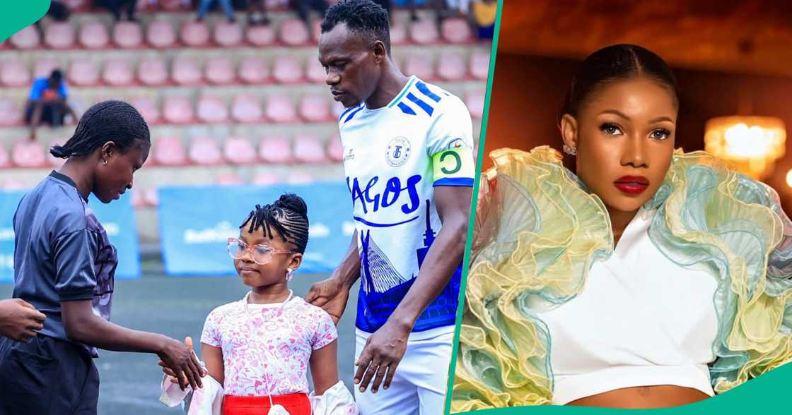 Tacha's daughter makes appearance at Lagos Liga football match Tacha's daughter makes appearance at Lagos Liga football match
