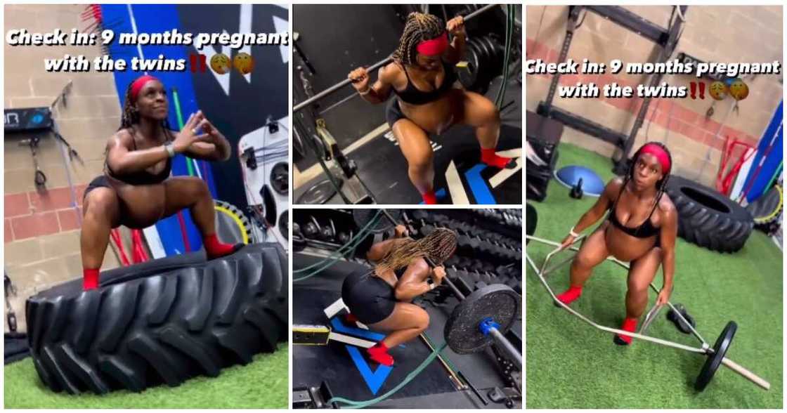 Pregnant woman, workout in gym Pregnant woman, workout in gym