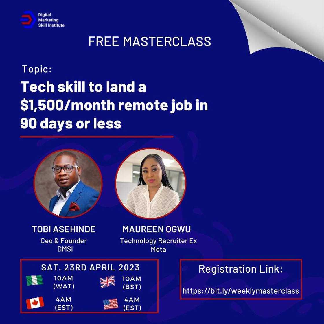 Masterclass: Tech Skill to Get You an International Job Within 90 Days Masterclass: Tech Skill to Get You an International Job Within 90 Days