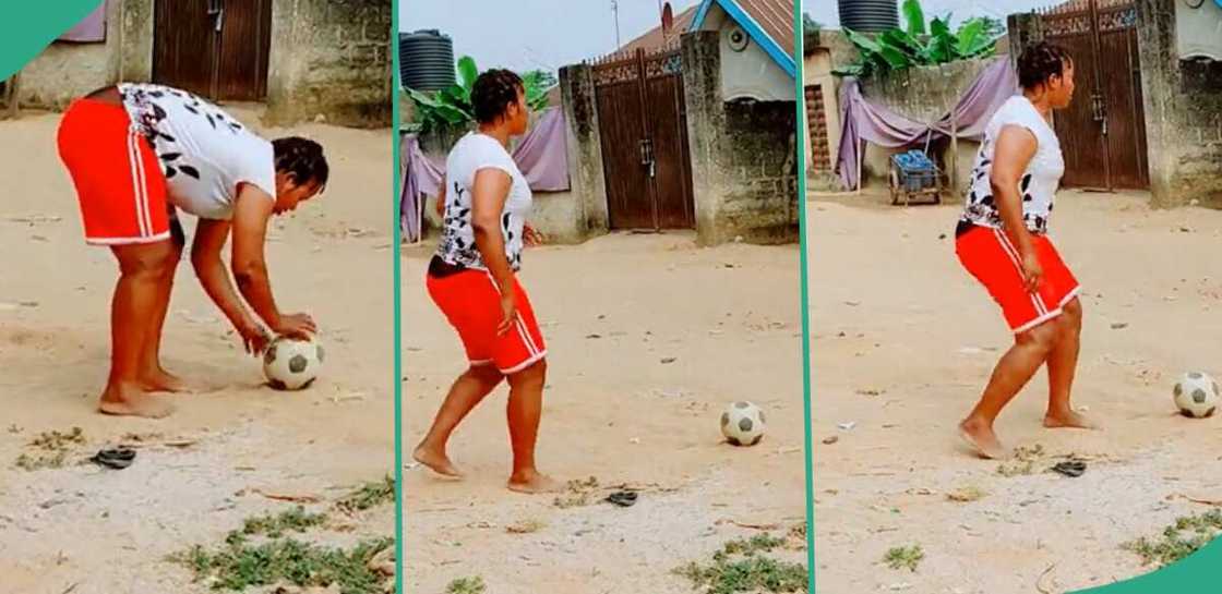 Lady playing football. Lady playing football.