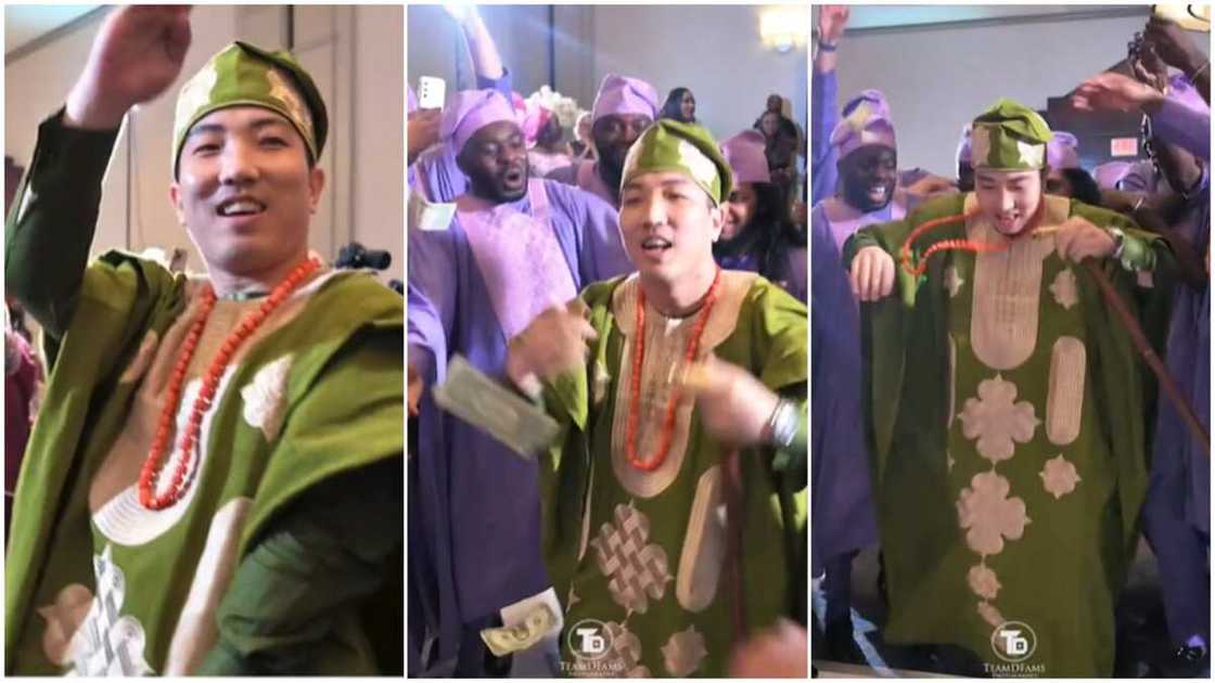 Groom in agbada/Men danced at wedding.