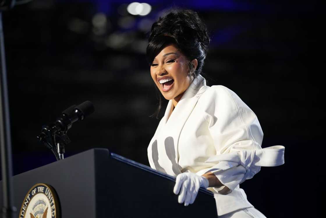 Cardi B speaks during a campaign rally