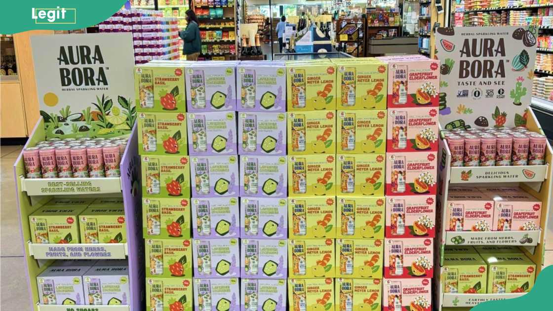 Aura Bora products displayed at a selling point Aura Bora products displayed at a selling point