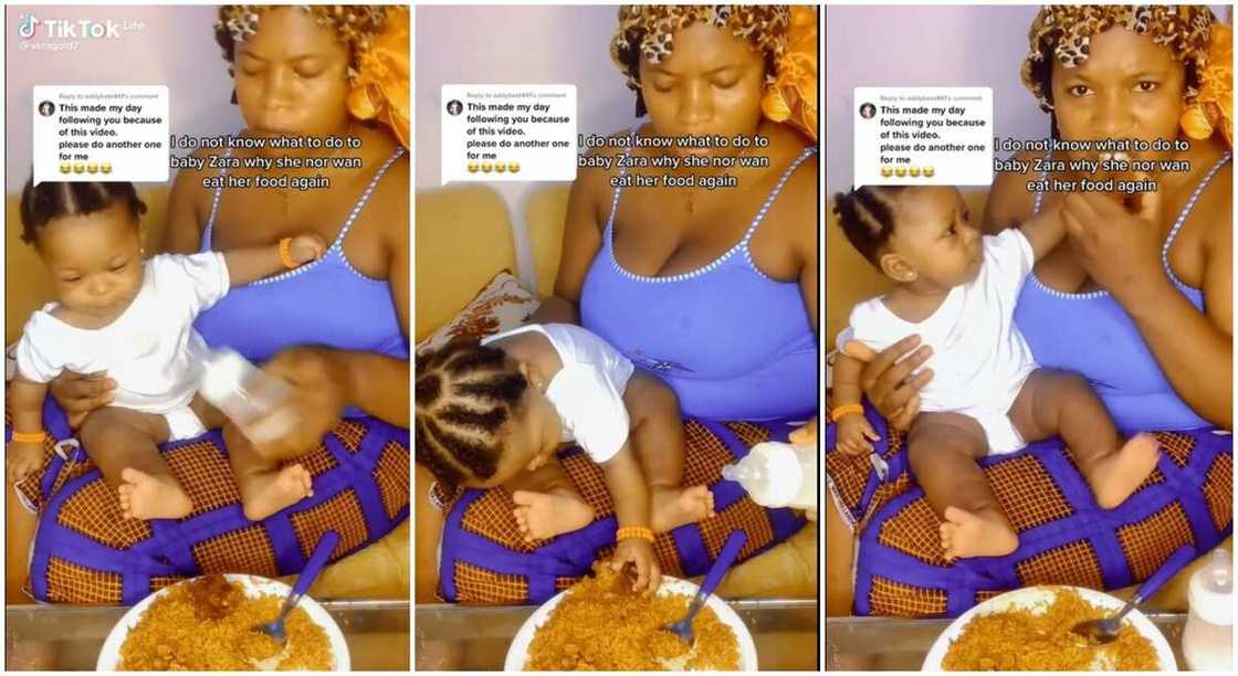 Photos of a Nigerian baby girl as she bends down to pick meat from plate. Photos of a Nigerian baby girl as she bends down to pick meat from plate.
