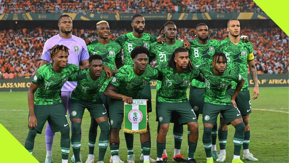 Players of the Super Eagles line up for a team photo