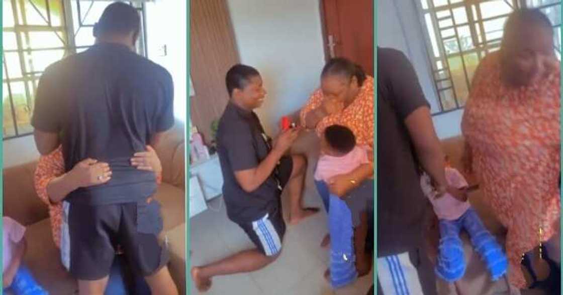 Plus-sized woman emotional as her man proposes to her Plus-sized woman emotional as her man proposes to her