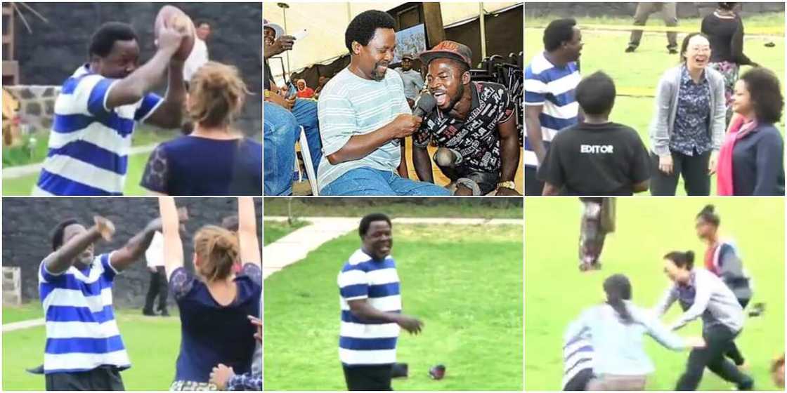 TB Joshua's pic with physically challenged man & video of him playing ball with church members stir reactions TB Joshua's pic with physically challenged man & video of him playing ball with church members stir reactions