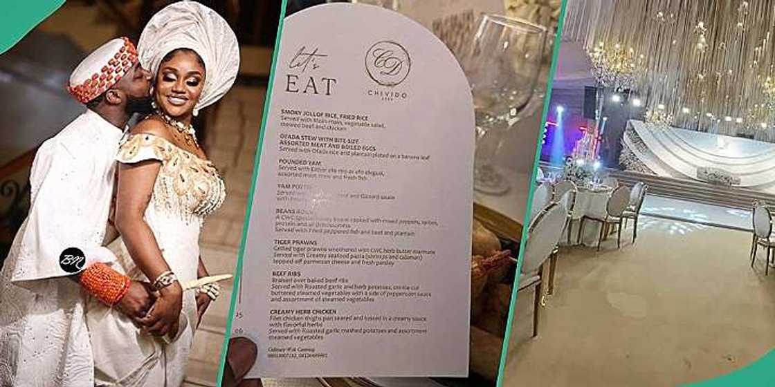 Photo shows food menu presented to guests at Davido and Chioma's wedding Photo shows food menu presented to guests at Davido and Chioma's wedding