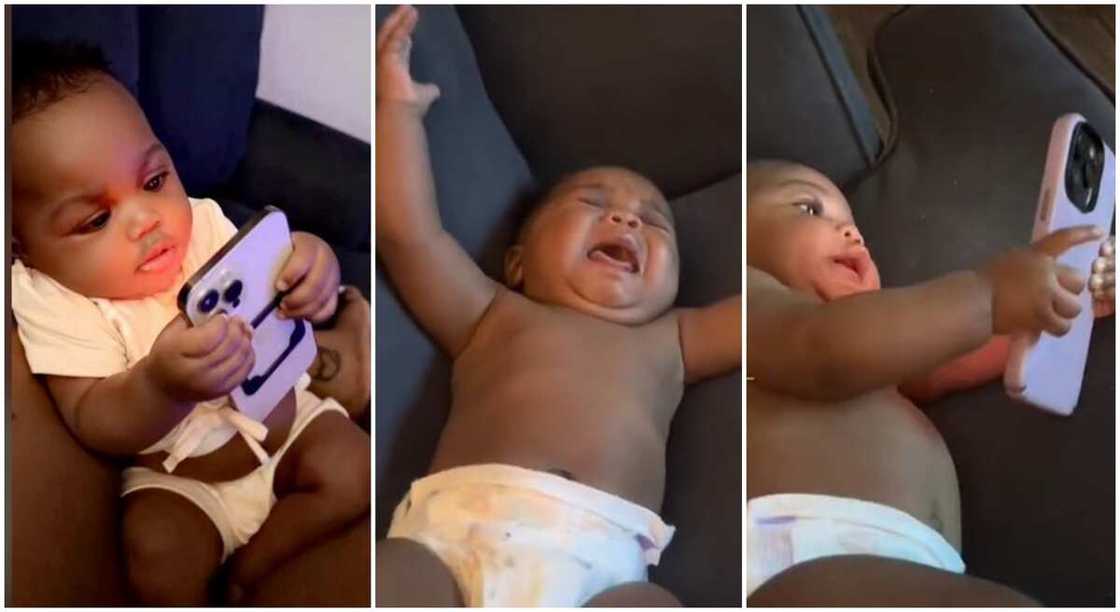 Photos of a baby girl using her mother's smartphone. Photos of a baby girl using her mother's smartphone.