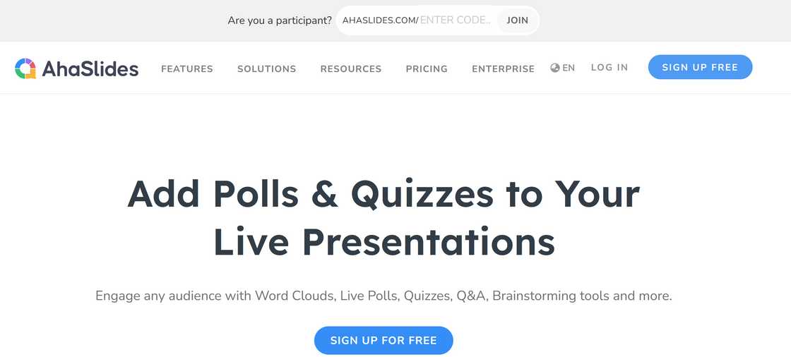 AhaSlides homepage AhaSlides homepage