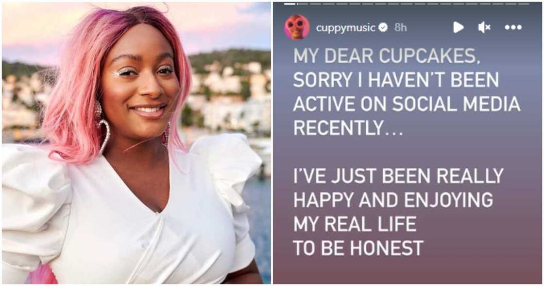 DJ Cuppy says she is happy with her real life. DJ Cuppy says she is happy with her real life.