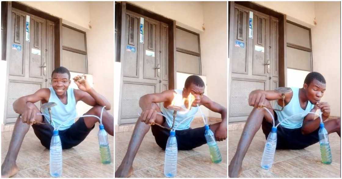 Nigerian man, gas cooker, fire, air, water, petrol Nigerian man, gas cooker, fire, air, water, petrol