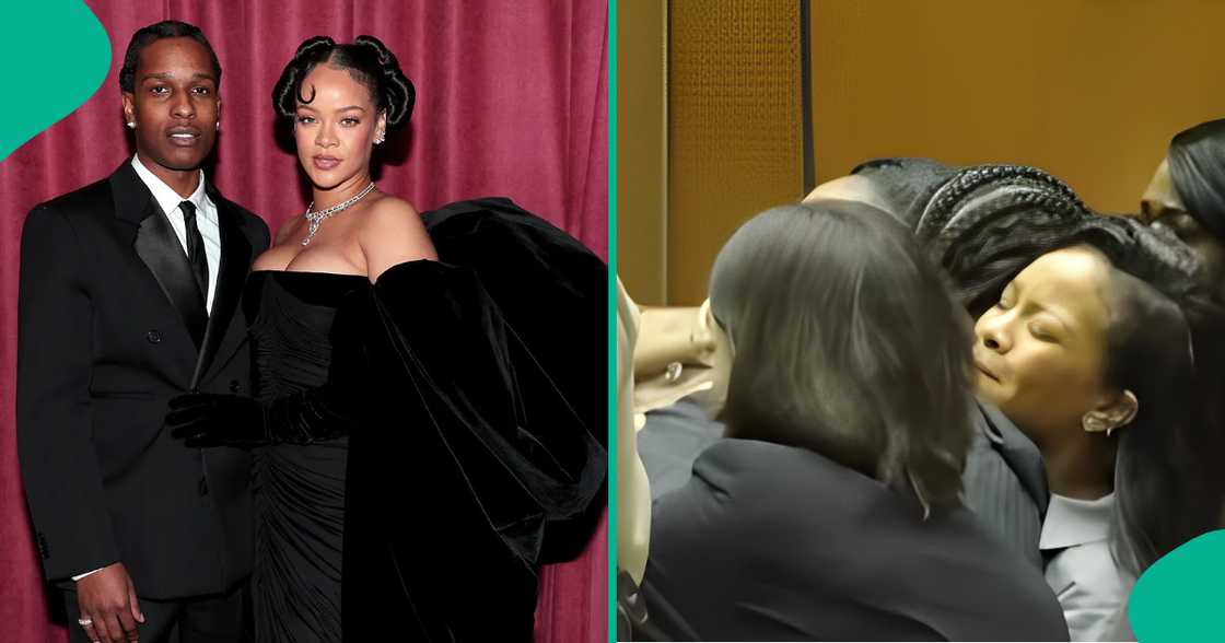 ASAP joyfully hugs Rihanna after being pronounced not guilty in court. ASAP joyfully hugs Rihanna after being pronounced not guilty in court.