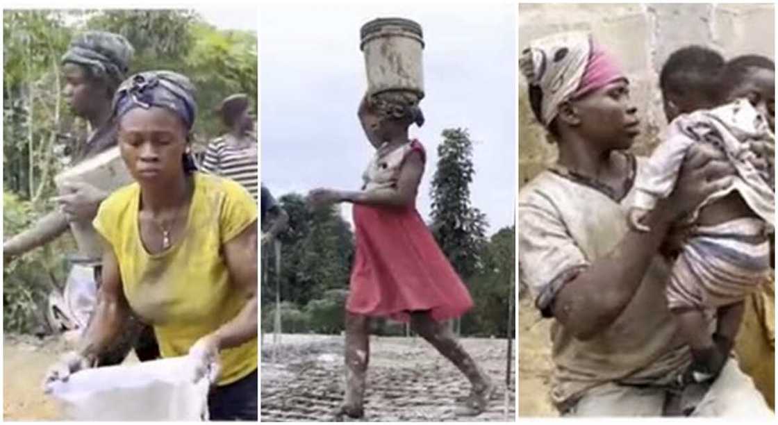Pregnant woman, nursing mother hustling at a construction site in Enugu. Pregnant woman, nursing mother hustling at a construction site in Enugu.
