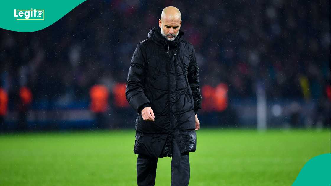 Pep Guardiola, Manchester City, Paris Saint-Germain, Parc des Princes, Paris, France, UEFA Champions League. Pep Guardiola, Manchester City, Paris Saint-Germain, Parc des Princes, Paris, France, UEFA Champions League.