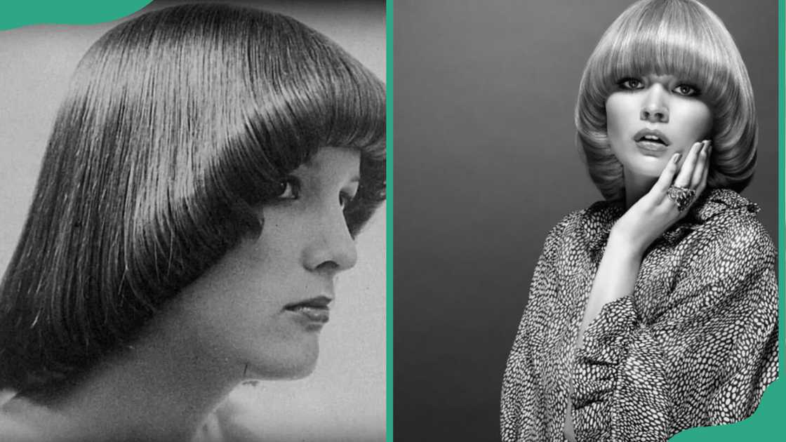 Two women showing their 1920s pageboy hairstyle Two women showing their 1920s pageboy hairstyle