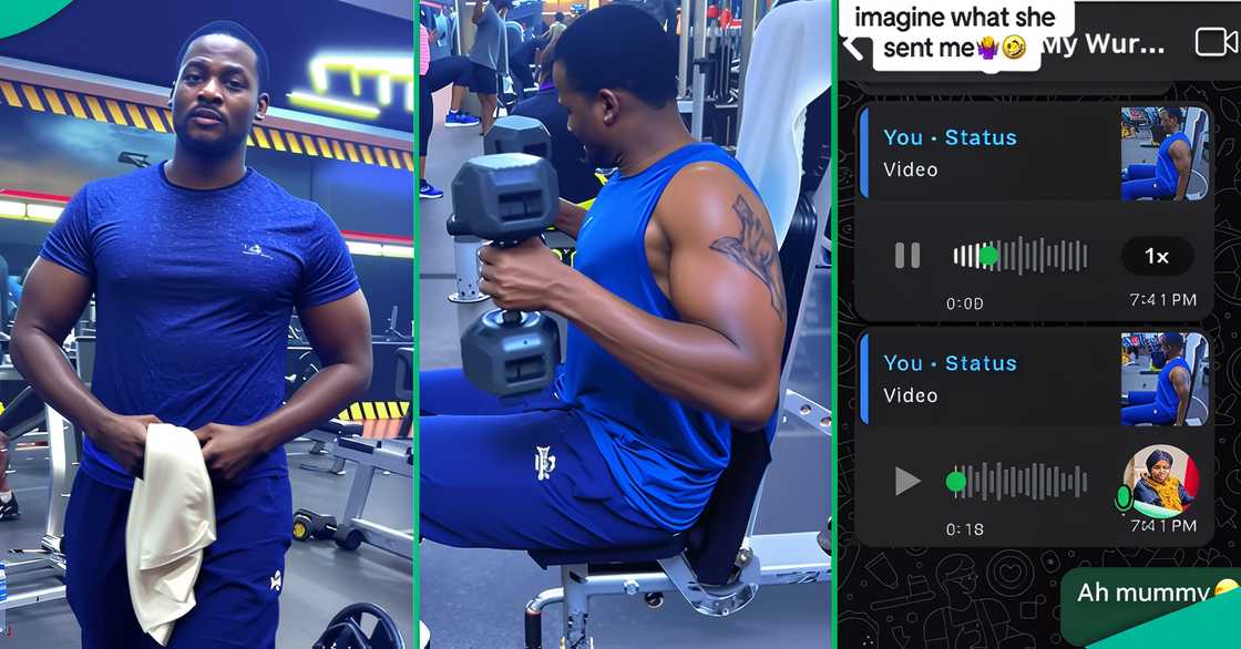 A Nigerian mum asked her son to bring a wife after seeing him in gym. A Nigerian mum asked her son to bring a wife after seeing him in gym.