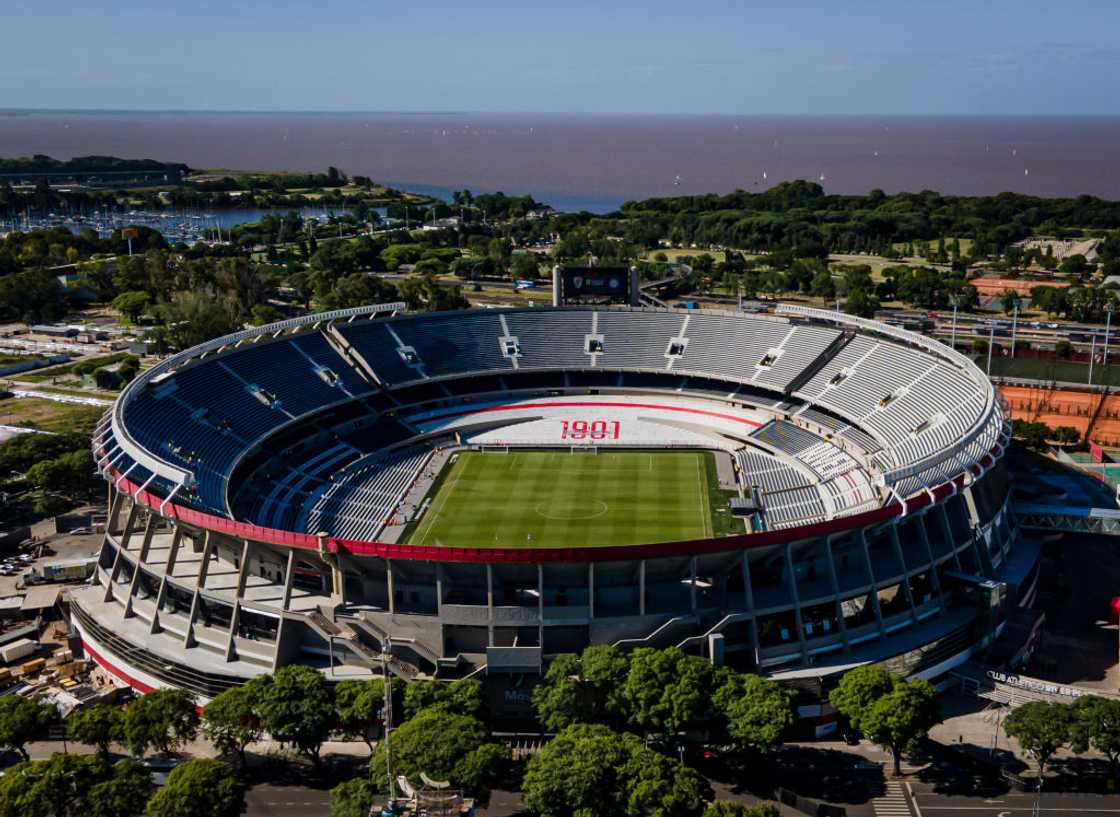Aerial view of the Estadio Más Monumental, Rivers Plate Academy training ground. Aerial view of the Estadio Más Monumental, Rivers Plate Academy training ground.