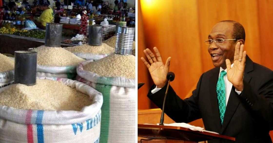 Local rice in the market and CBN governor, Godwin Emefiele Local rice in the market and CBN governor, Godwin Emefiele