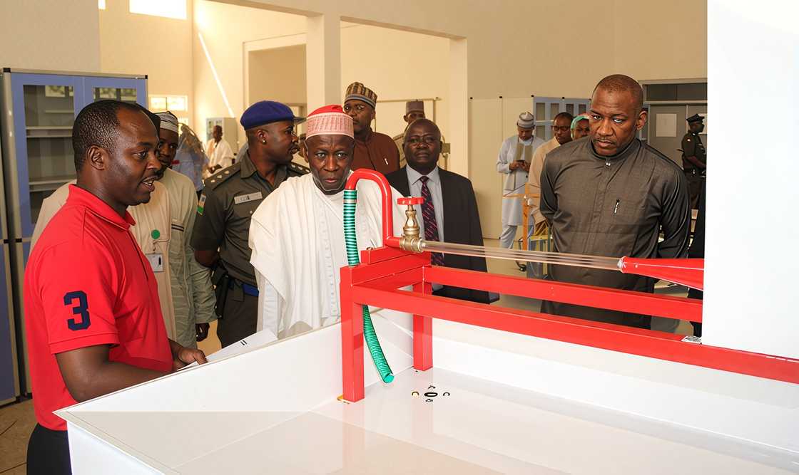 His Excellency Abdullahi Umar Gandeju (in white) receives a tour of the University's engineering facilities. Photo: @BazeUniversity His Excellency Abdullahi Umar Gandeju (in white) receives a tour of the University's engineering facilities. Photo: @BazeUniversity