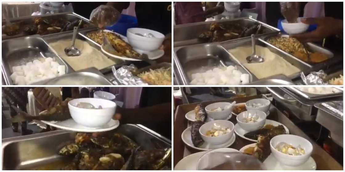 Garri, peppered fish, groundnut and ice-cubes served at trendy 'owambe' function, Nigerians react Garri, peppered fish, groundnut and ice-cubes served at trendy 'owambe' function, Nigerians react