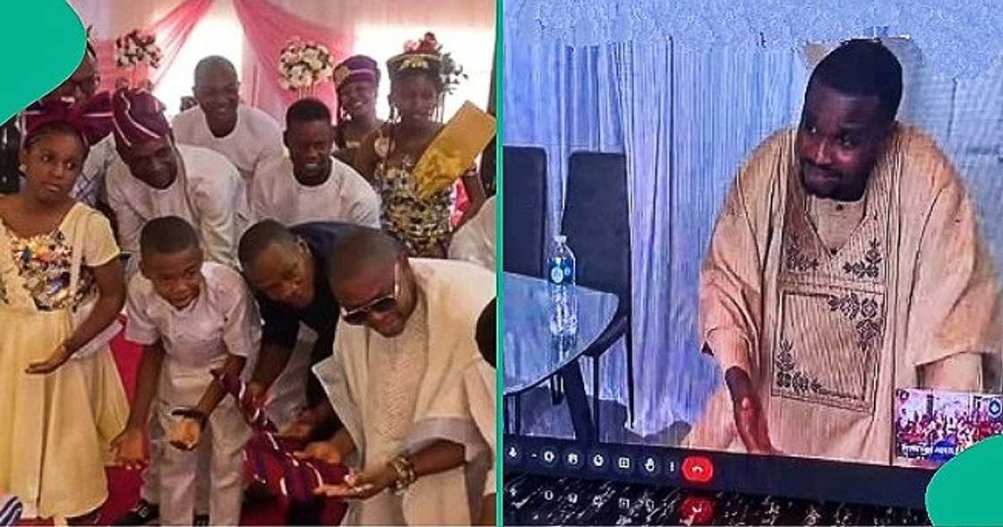 Couple living abroad holds virtual wedding through projector Couple living abroad holds virtual wedding through projector